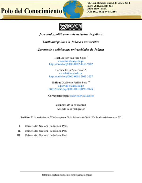 (PDF) Juventud y política en universitarios de Juliaca