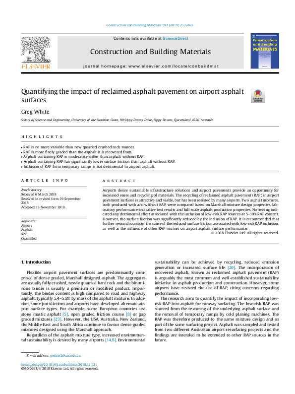 (PDF) Quantifying the impact of reclaimed asphalt pavement on airport ...