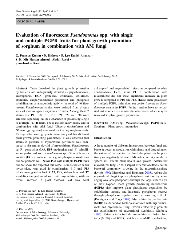 (PDF) Evaluation of fluorescent Pseudomonas spp. with single and ...