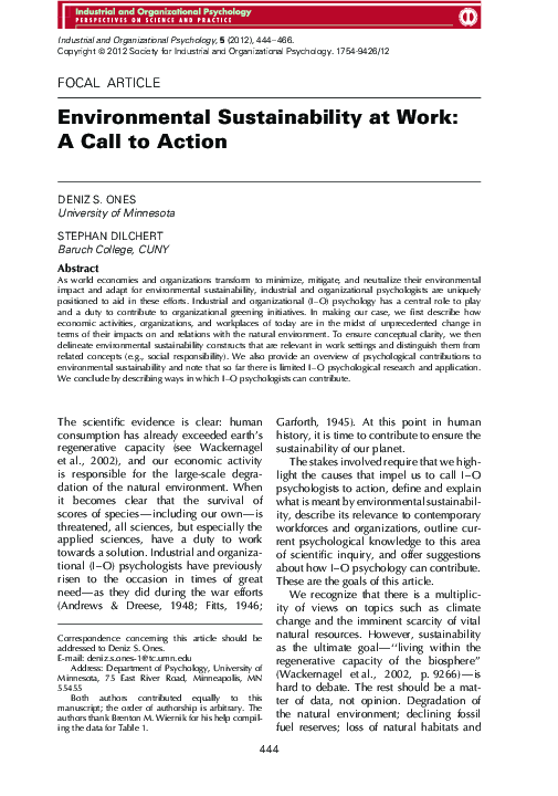 (PDF) Environmental Sustainability at Work: A Call to Action