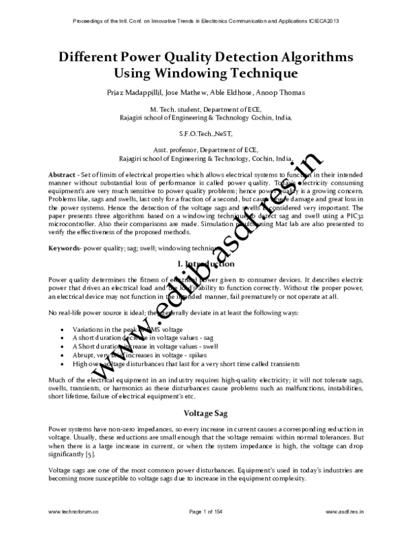 (PDF) Different Power Quality Detection Algorithms Using Windowing ...