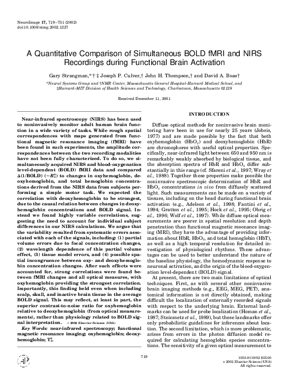 (PDF) A Quantitative Comparison of Simultaneous BOLD fMRI and NIRS ...
