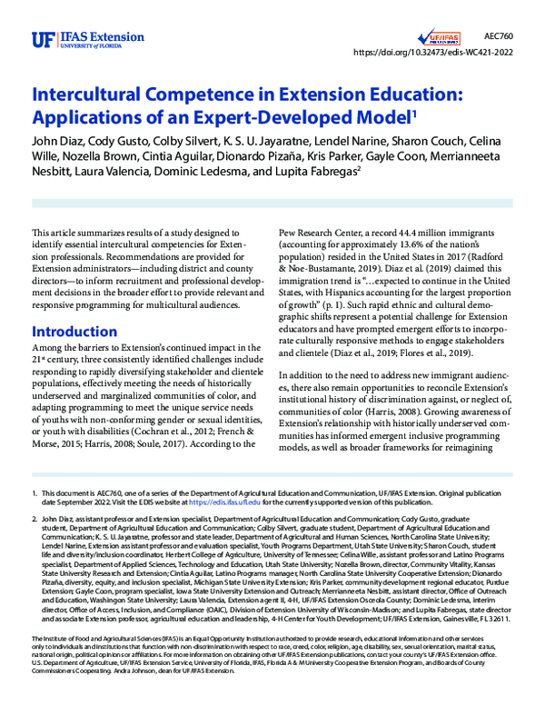 (PDF) Intercultural Competence in Extension Education: Applications of ...