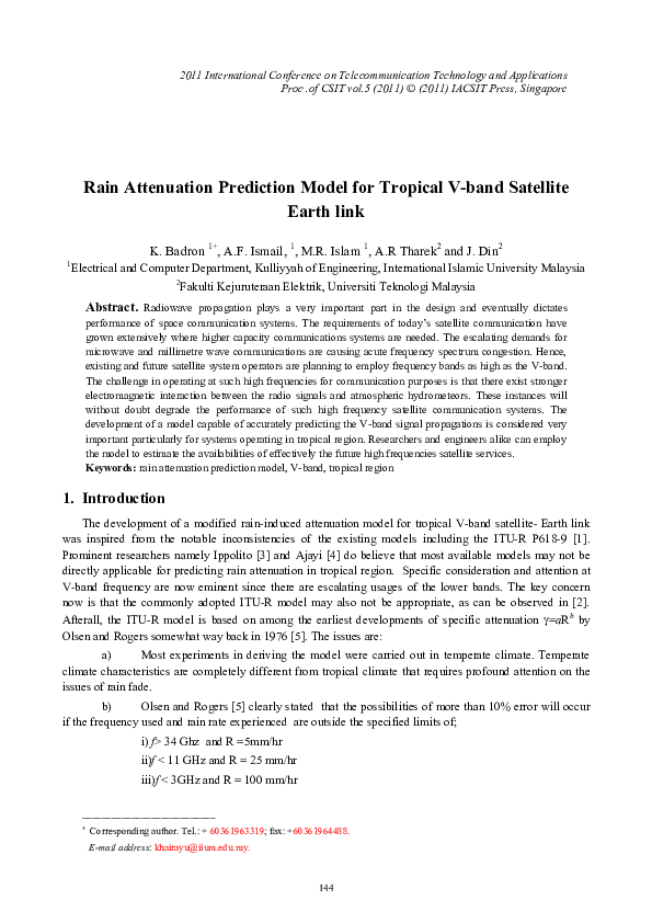 (PDF) A modified rain attenuation prediction model for tropical V-band ...