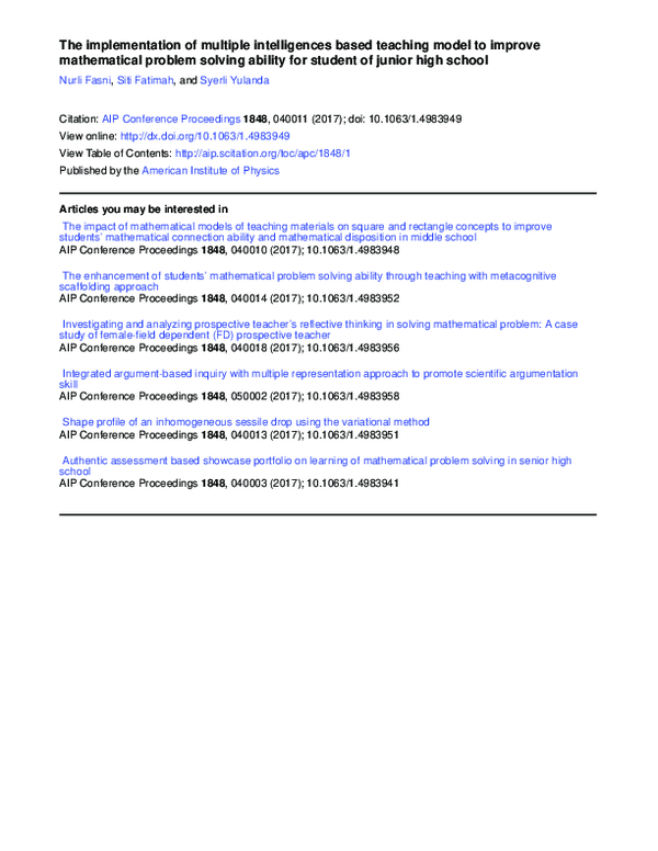 (PDF) The implementation of multiple intelligences based teaching model ...