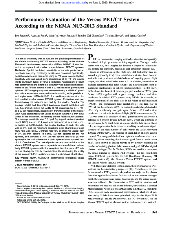 (PDF) Performance evaluation of the Philips Vereos PET/CT system ...