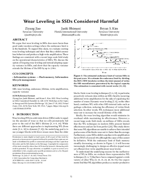 (PDF) Wear leveling in SSDs considered harmful
