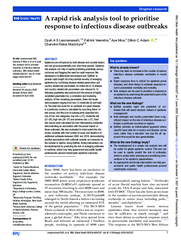 (PDF) A rapid risk analysis tool to prioritise response to infectious ...