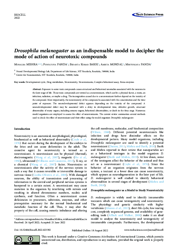 (PDF) Drosophila melanogaster as an indispensable model to decipher the ...