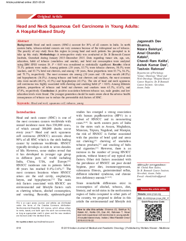 (PDF) Head and Neck Squamous Cell Carcinoma in Young Adults: A Hospital ...