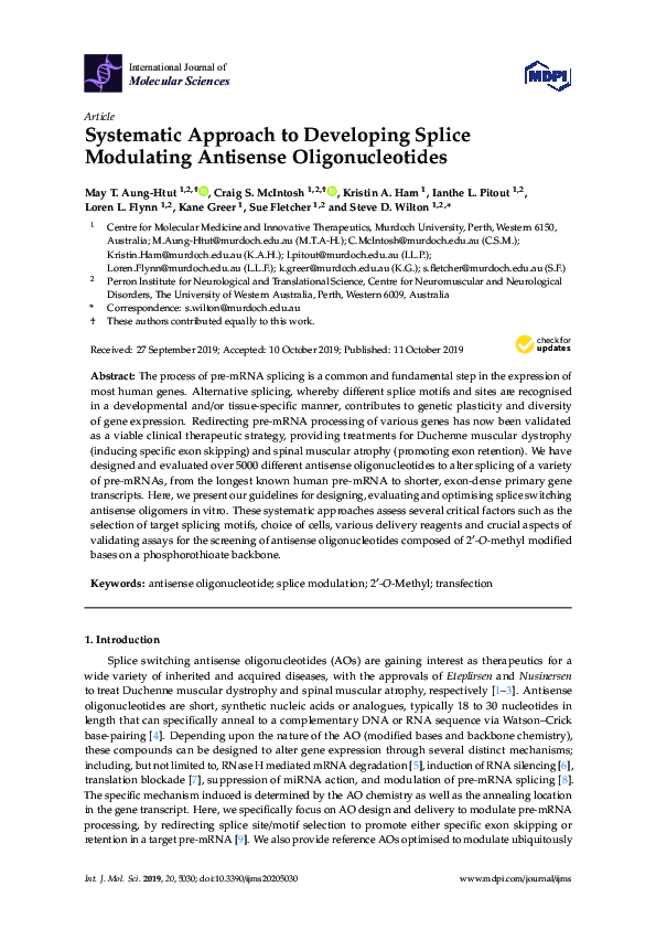 (PDF) Systematic Approach to Developing Splice Modulating Antisense ...
