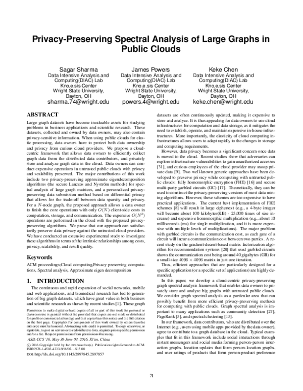 (PDF) Privacy-Preserving Spectral Analysis of Large Graphs in Public Clouds