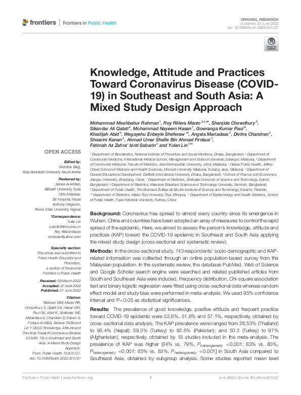 (PDF) Knowledge, Attitude and Practices Toward Coronavirus Disease ...