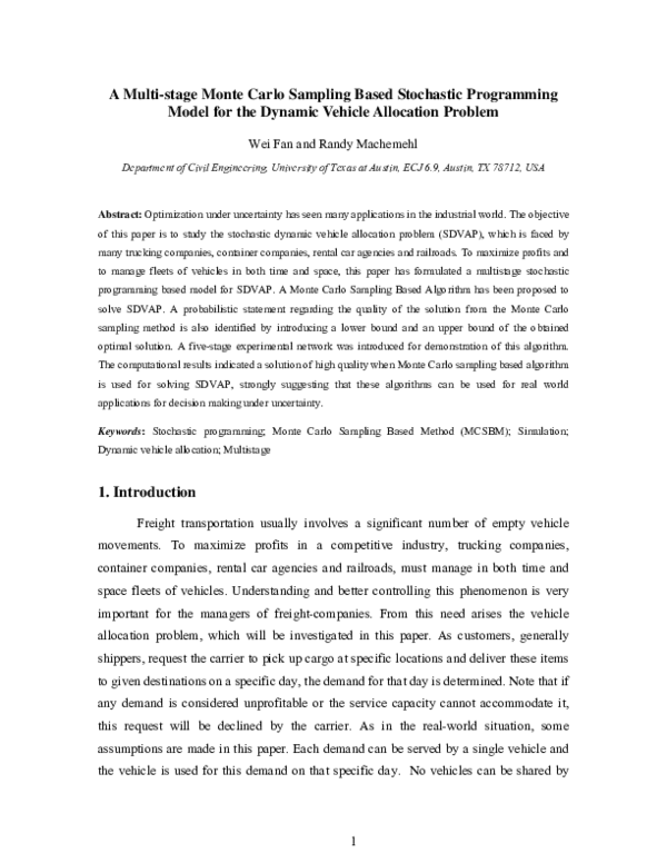 (PDF) A Multi-stage Monte Carlo Sampling Based Stochastic Programming ...