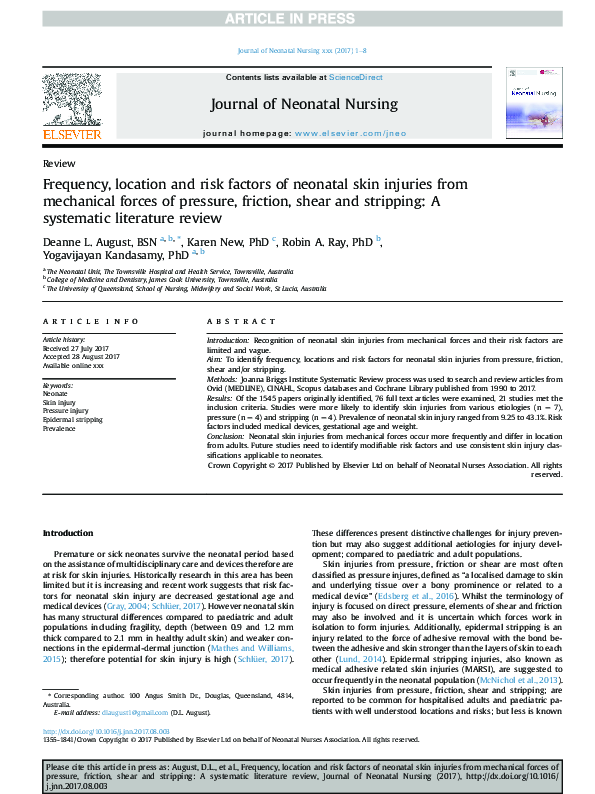 (PDF) Frequency, location and risk factors of neonatal skin injuries ...