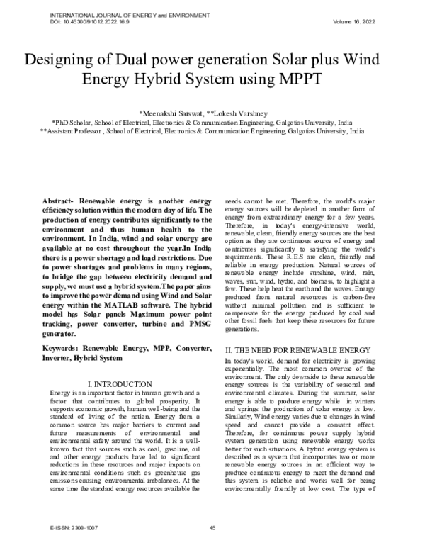 (PDF) Designing of Dual Power Generation Solar Plus Wind Energy Hybrid