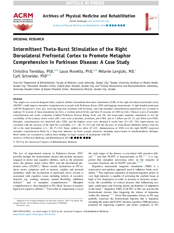 (PDF) Intermittent theta burst stimulation of the right dorsolateral ...