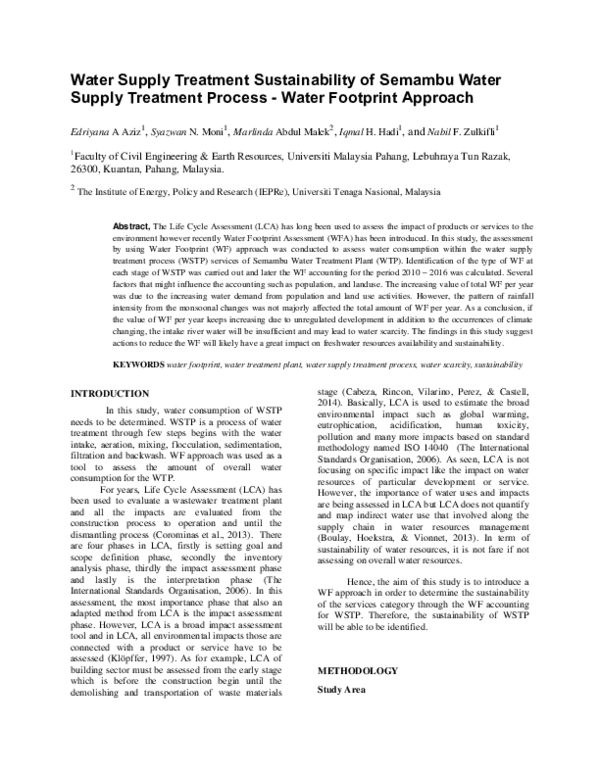 (PDF) Water Supply Treatment Sustainability of Semambu Water Supply