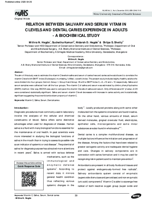 (PDF) Relation Between Salivary and Serum Vitamin C Levels and Dental ...