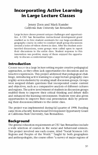 (PDF) Incorporating active learning in large lecture classes