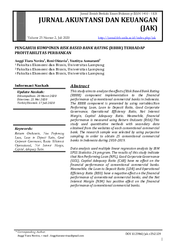 (PDF) Pengaruh Komponen Risk Based Bank Rating (RBBR) Terhadap ...