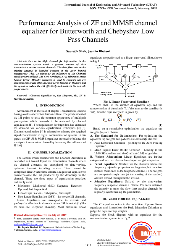 (PDF) Performance Analysis of ZF and MMSE Channel Equalizer for ...