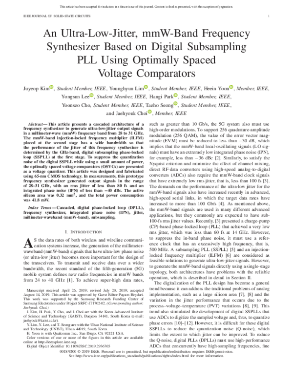 (PDF) An UltraLowJitter, mmWBand Frequency Synthesizer Based on Digital Subsampling PLL Using