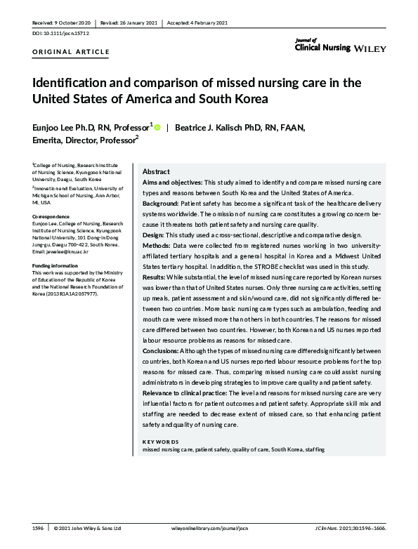(PDF) Identification and comparison of missed nursing care in the ...