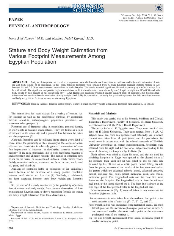 (PDF) Stature and Body Weight Estimation from Various Footprint ...