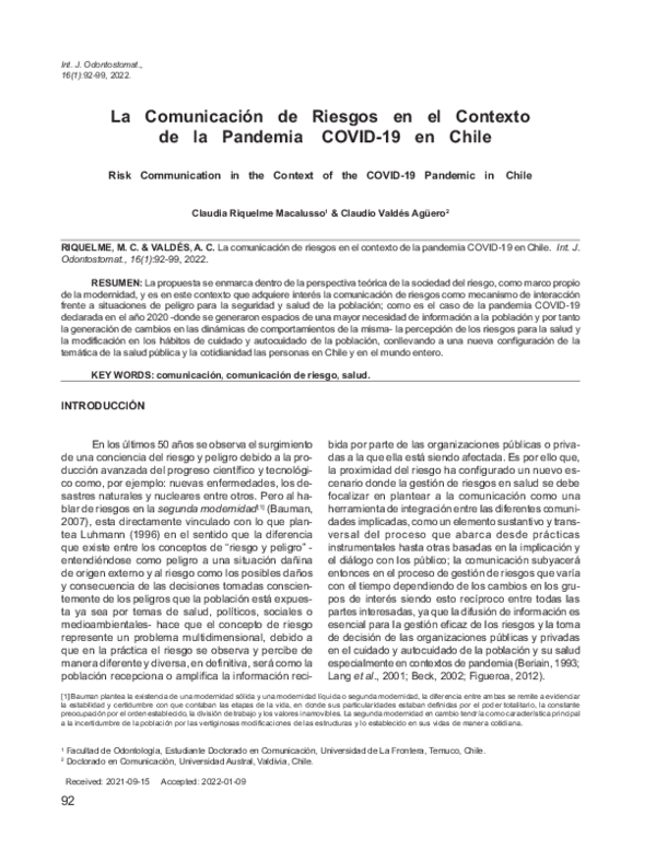 (PDF) La Comunicación de Riesgos en el Contexto de la Pandemia COVID-19 ...