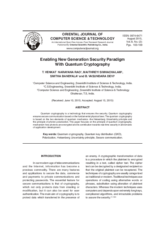(PDF) Enabling New Generation Security Paradigm With Quantum Cryptography