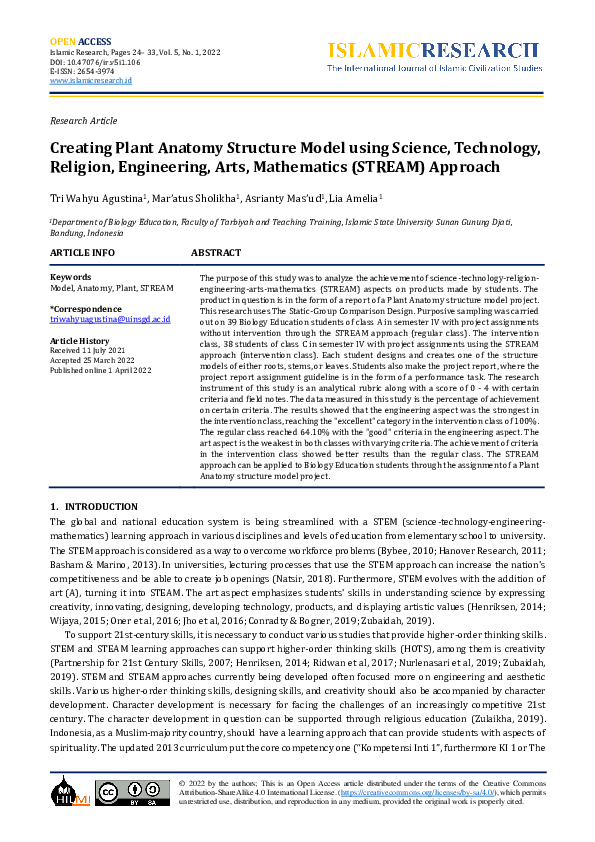 (PDF) Creating Plant Anatomy Structure Model using Science, Technology ...