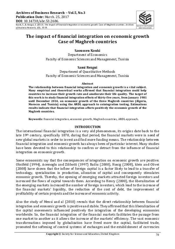 (PDF) The impact of financial integration on economic growth Case of ...