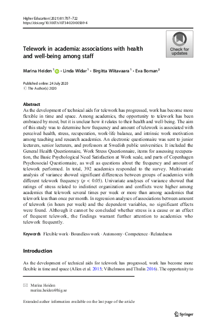 (PDF) Telework in academia: associations with health and well-being ...