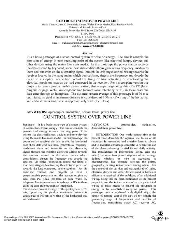 (PDF) Control System Over Power Line Mario Bernabe Chauca Saavedra