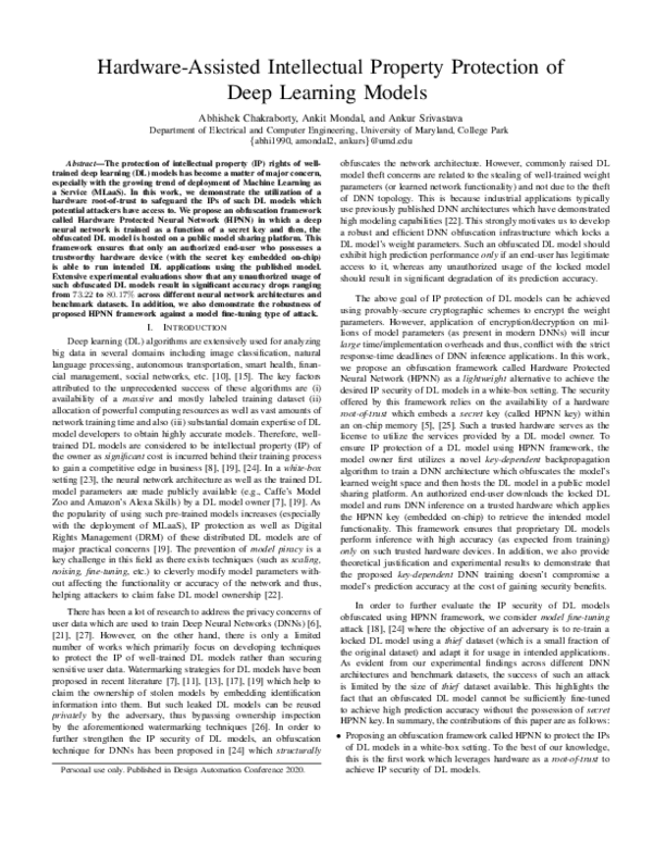 (PDF) Hardware-Assisted Intellectual Property Protection of Deep ...