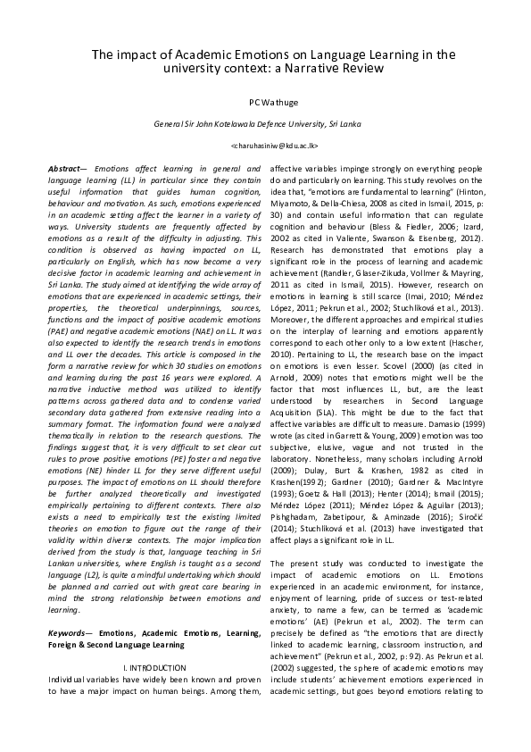 (PDF) The impact of Academic Emotions on Language Learning in the ...