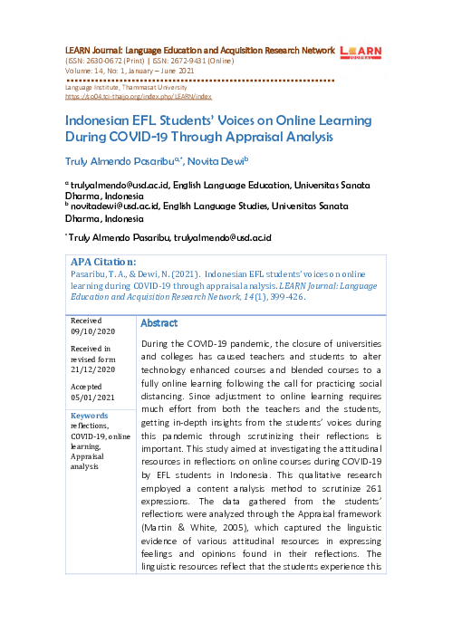 (PDF) Indonesian EFL students' voices on online learning during COVID ...