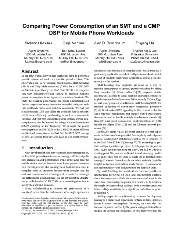 (PDF) Comparing power consumption of an SMT and a CMP DSP for mobile ...