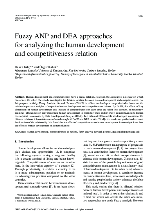 (PDF) Fuzzy ANP and DEA approaches for analyzing the human development ...
