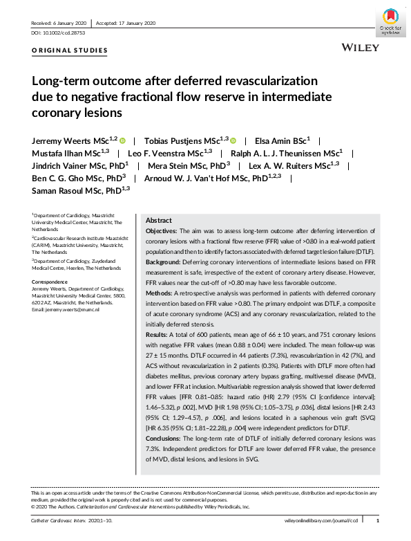 (PDF) Long‐term outcome after deferred revascularization due to ...