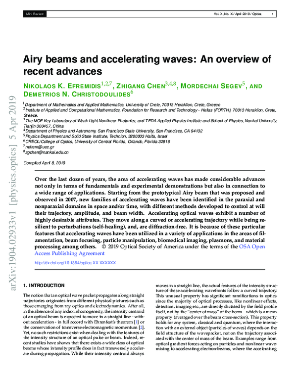 (PDF) Airy beams and accelerating waves: an overview of recent advances