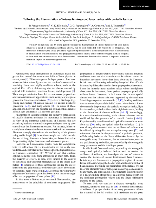 (PDF) Tailoring the filamentation of intense femtosecond laser pulses ...