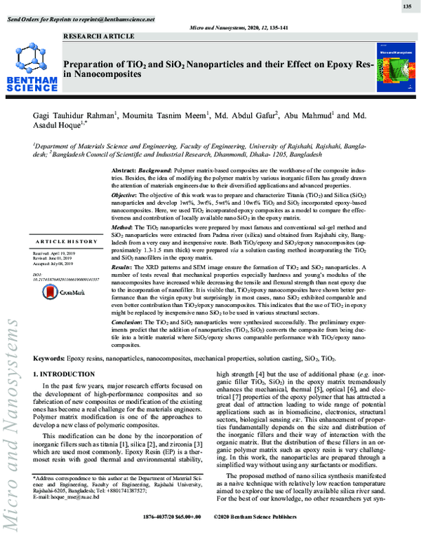 (PDF) Preparation of TiO2 and SiO2 Nanoparticles and their Effect on ...