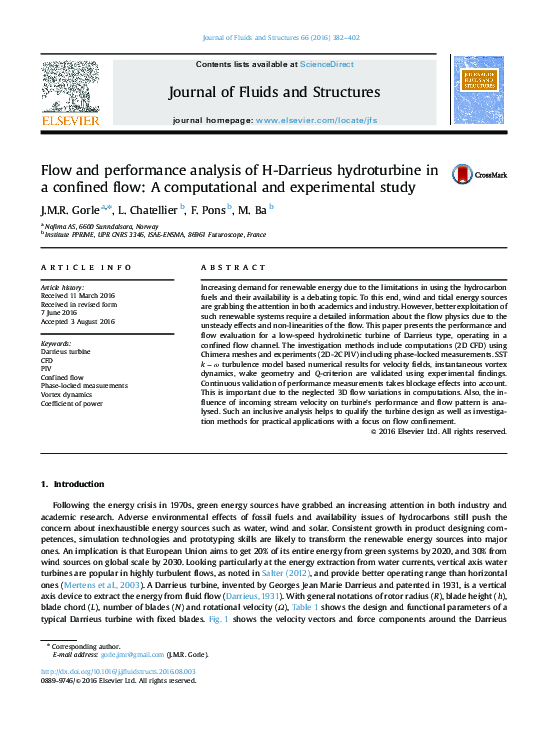 (PDF) Flow and performance analysis of H-Darrieus hydroturbine in a ...