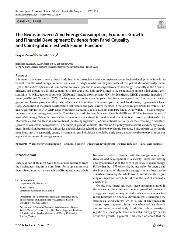 (PDF) The Nexus between Wind Energy Consumption, Economic Growth and ...