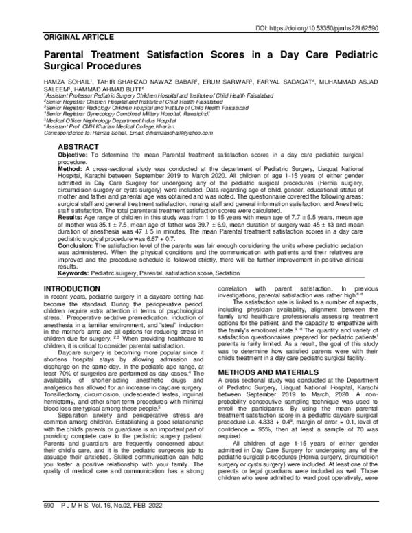 (PDF) Parental Treatment Satisfaction Scores in a Day Care Pediatric ...