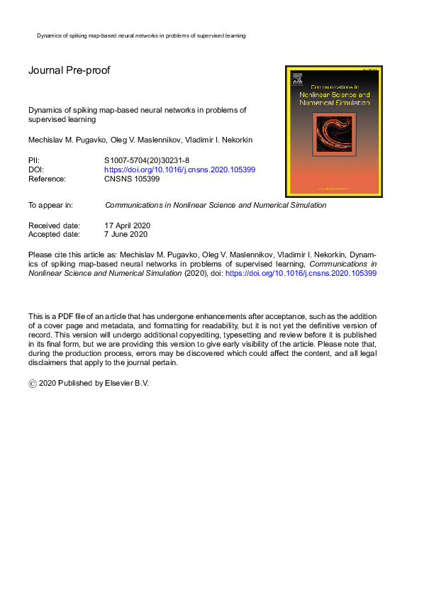 (PDF) Dynamics of spiking map-based neural networks in problems of ...