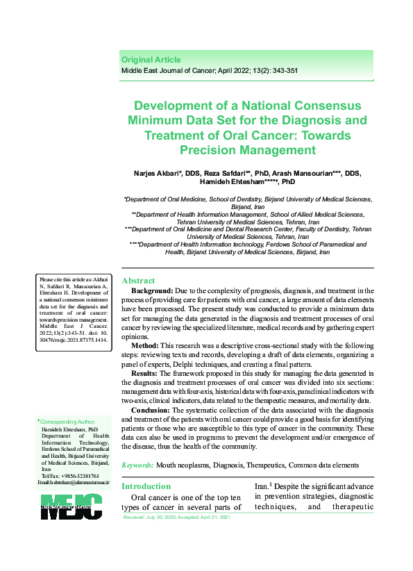 (PDF) Development of a National Consensus Minimum Data Set for the ...