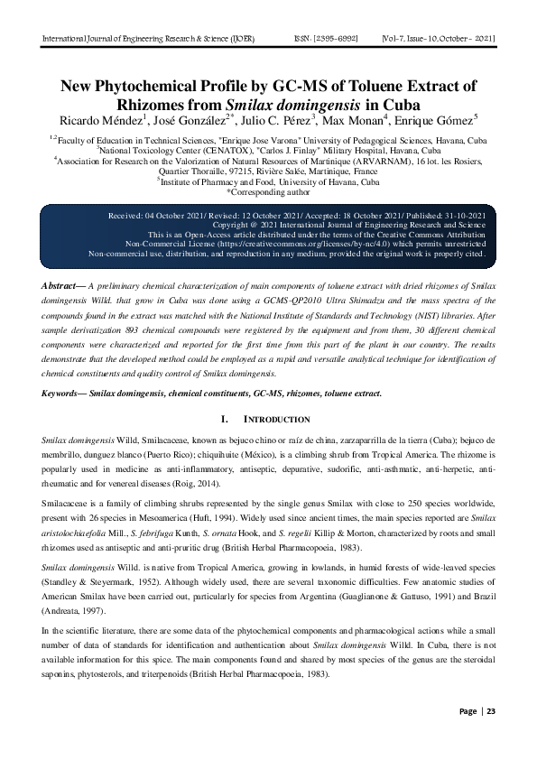 (PDF) New Phytochemical Profile by GC-MS of Toluene Extract of Rhizomes ...